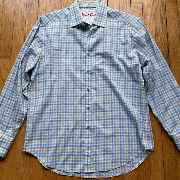 Robert Graham Size M Blue & Green Check Classic Fit Long Sleeve Button-Up Shirt - Picture 3 of 16